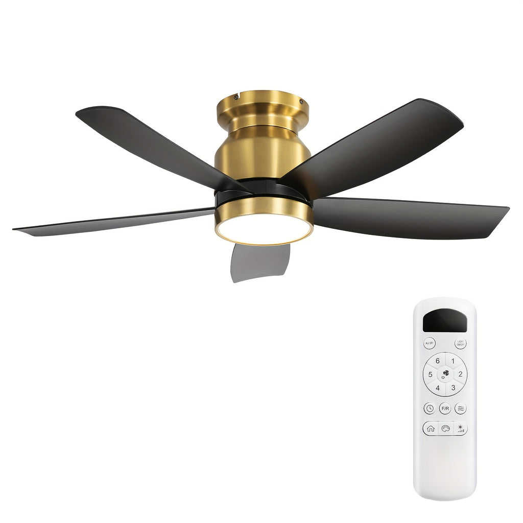 Sofucor 42 Inch Modern Ceiling Fan with Light, 5 Blades Remote Silent Reversible DC Motor, 6 Speed Levels, Timing Function, 3-Color Dimmable LED Light, Black and Gold Dual Design, Energy Saving High Quality Motor