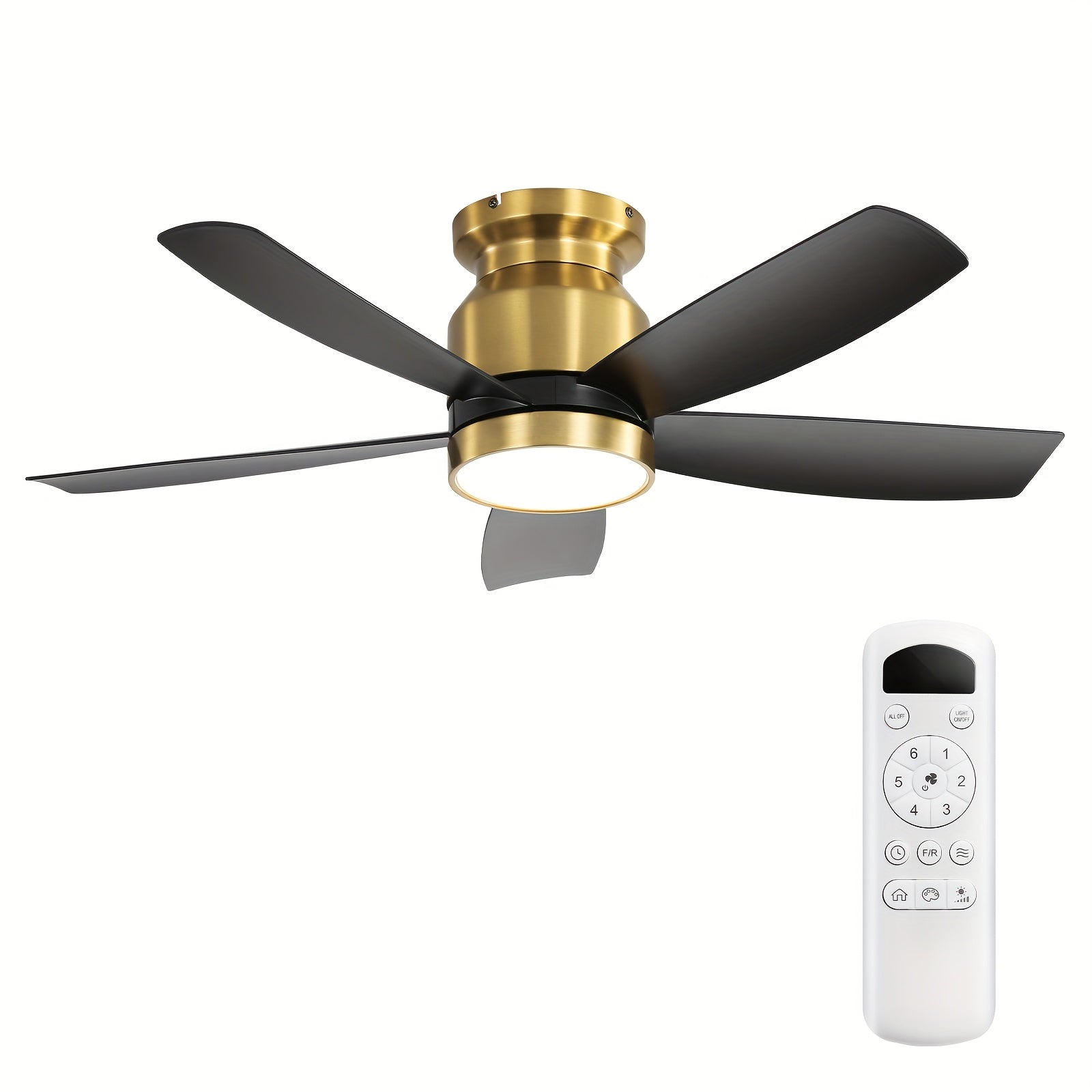 Sofucor 42 Inch Modern Ceiling Fan with Light, 5 Blades Remote Silent Reversible DC Motor, 6 Speed Levels, Timing Function, 3-Color Dimmable LED Light, Black and Gold Dual Design, Energy Saving High Quality Motor
