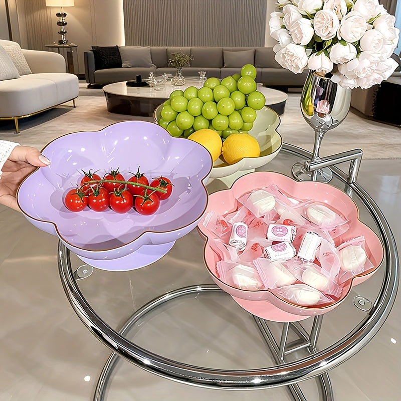 1pc Gold Rim Floral Pedestal Fruit Bowl & Cake Stand – Perfect for All Seasons – Ideal Living Room Decor, Family Dinner Table Fruit Bowl, Dessert Plate, Dried Fruit, Cupcake, Jewelry Storage Tray – Elegant Tableware