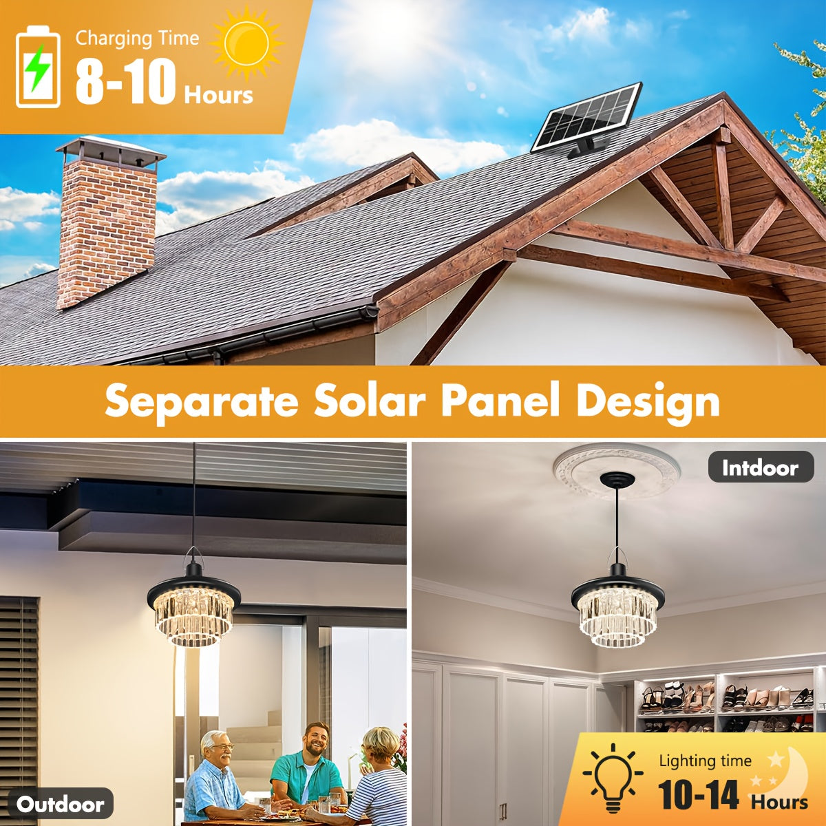 Solar Outdoor Hanging Light, Outdoor Decorative Lighting, Outdoor 360° Wide-Angle Waterproof Floodlight, Brilliant Lighting, Timed Illumination, Adjustable Color Temperature, Can Be Used as Porch and Courtyard Light, Outdoor Ornament