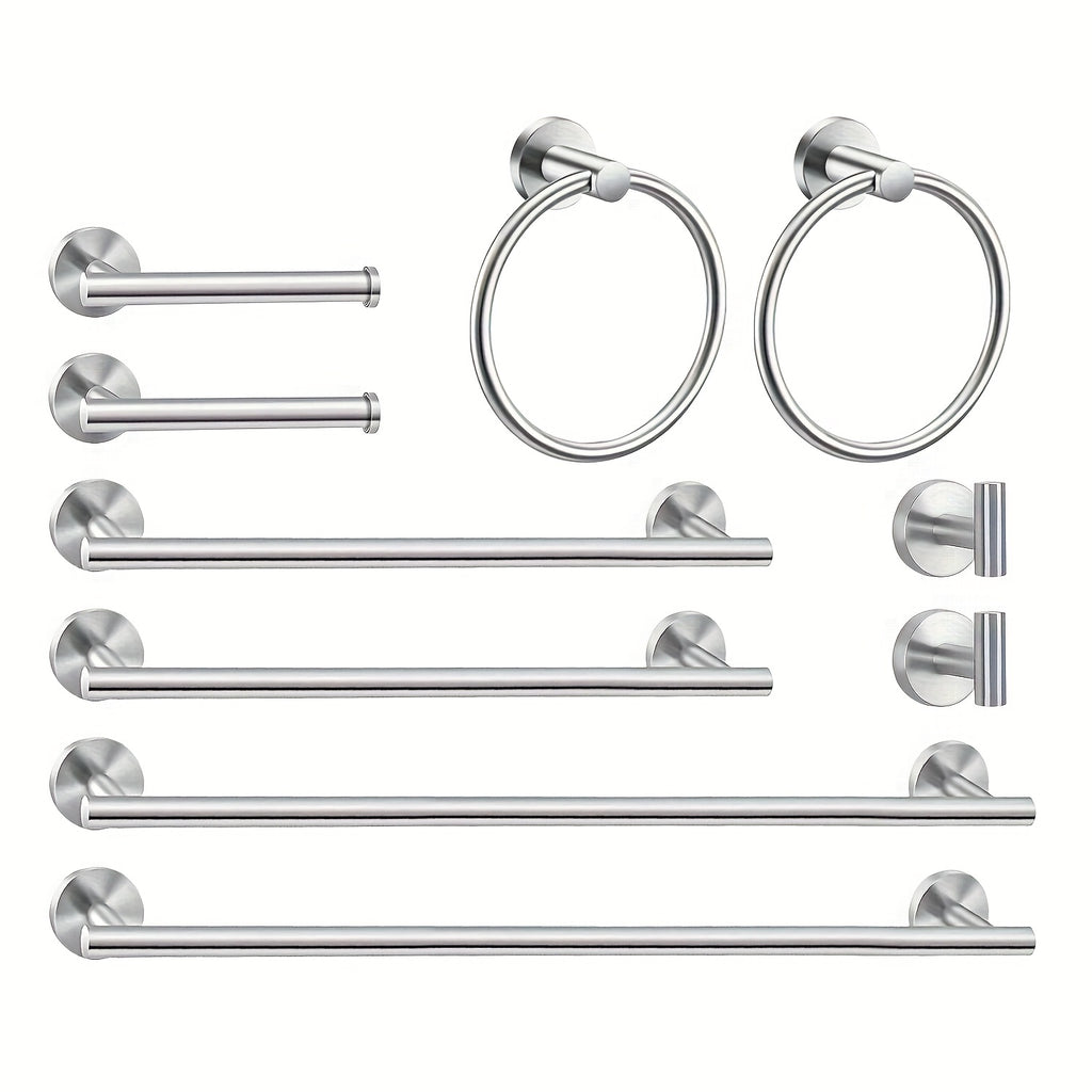 10-Piece Bathroom Hardware Accessory Set - 23.6" Towel Bar, Towel Ring, Toilet Paper Holder, Robe Hook, Stainless Steel Bathroom Accessories Combo