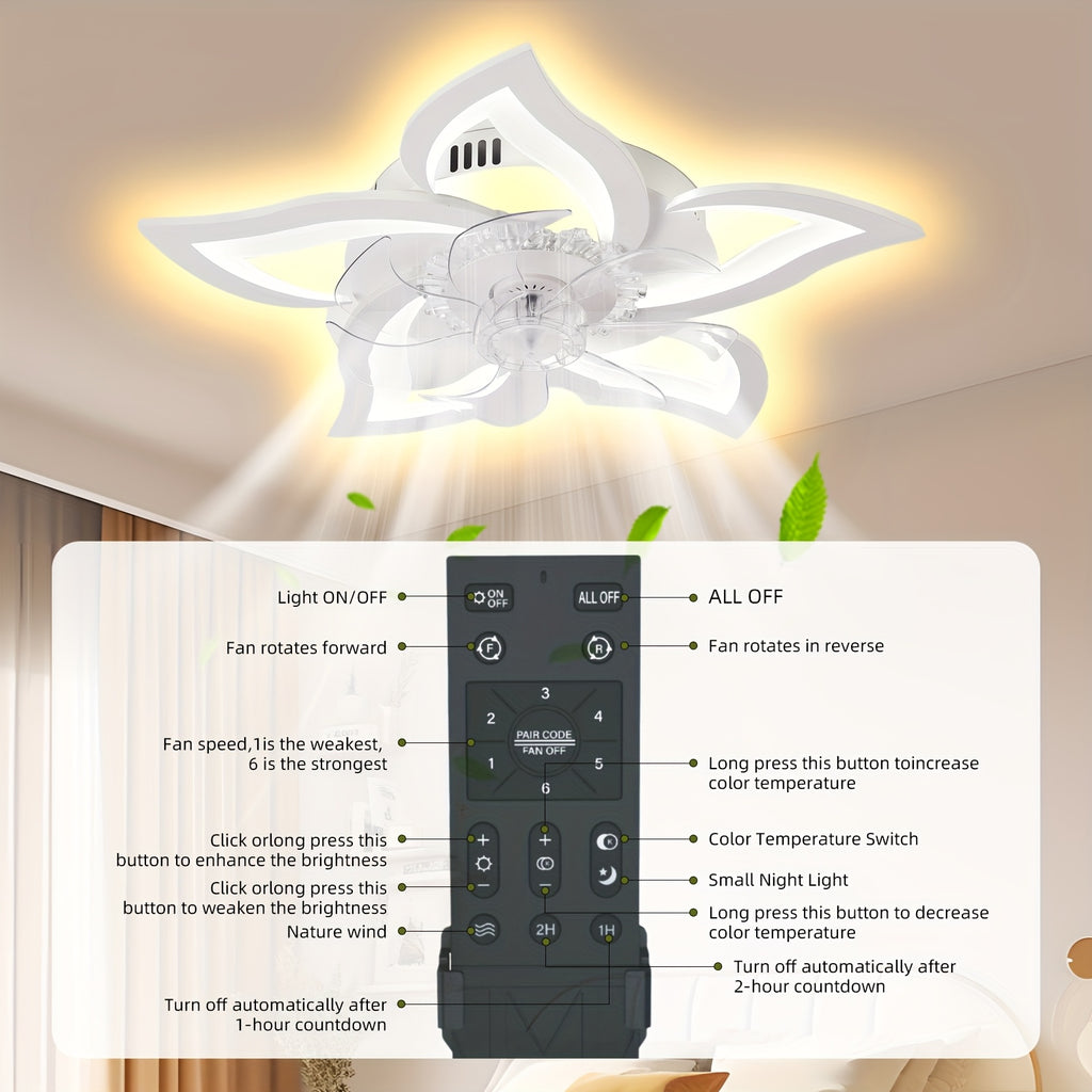 27 Inch Flush Mount Ceiling Fan with Light, Low Profile 6 Speed Adjustable, 3 Color Dimmable, Remote & App Control Modern Ceiling Fan Light, Perfect for Bedroom, Living Room & Home Decoration