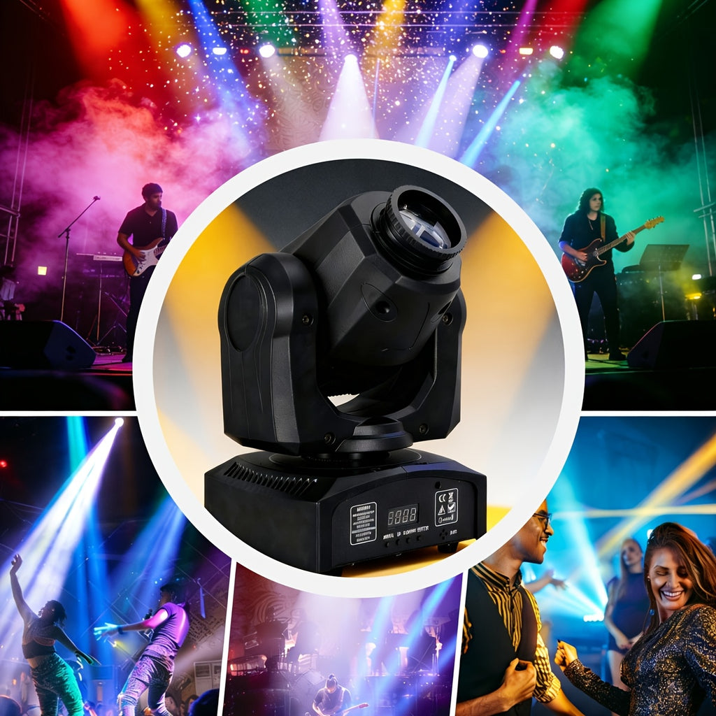 60W stage lighting moving head light, suitable for DMX512 interface, 8 gobos, 8 colors, sound control, 11 channels, 270° tilt, 540° pan, compact DJ light, suitable for weddings, disco, parties, club stage performances
