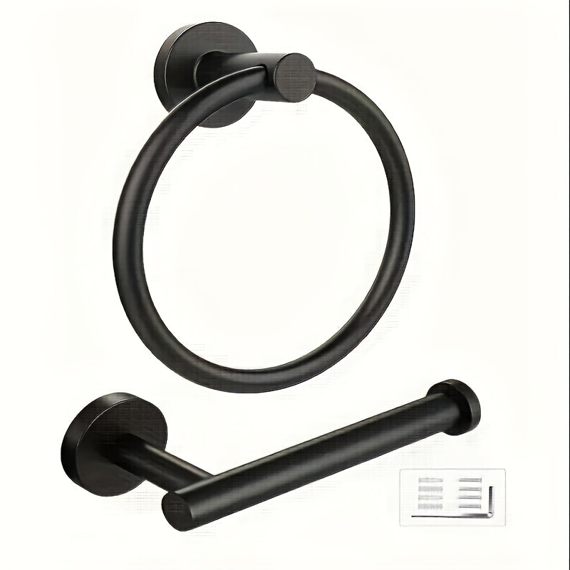 2PCS Stylish Bathroom Accessory Set - Stainless Steel Towel Ring & Toilet Paper Holder Set, Wall Mount Bathtub Accessories, Includes Tissue Holder & Round Towel Ring, Christmas Gift
