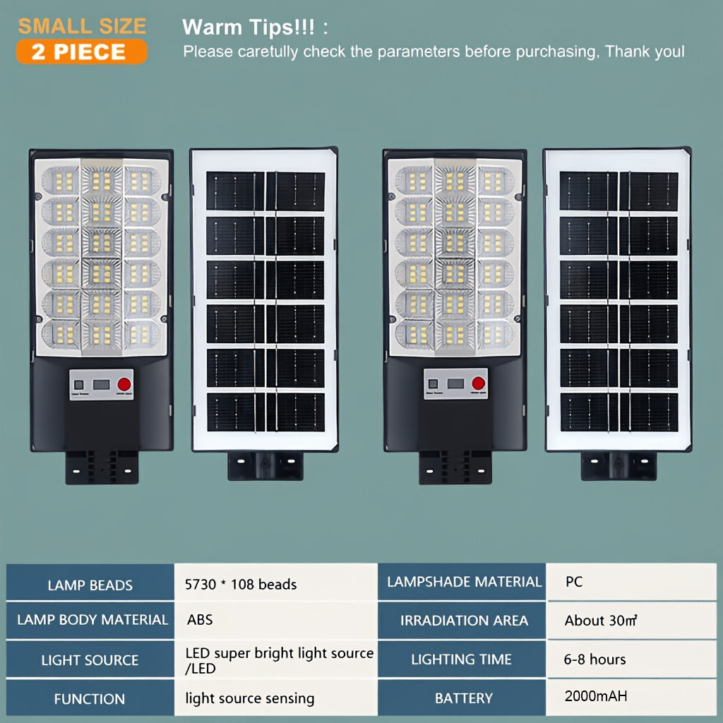 2 Pack Solar Street Light IP65 Waterproof LED Outdoor Solar Street Light Courtyard Light Remote Control / PIR Motion Sensor Street Light Perfect for Garden, Courtyard, Driveway, Corridor, Pool Security Lighting Zero Electricity Bill