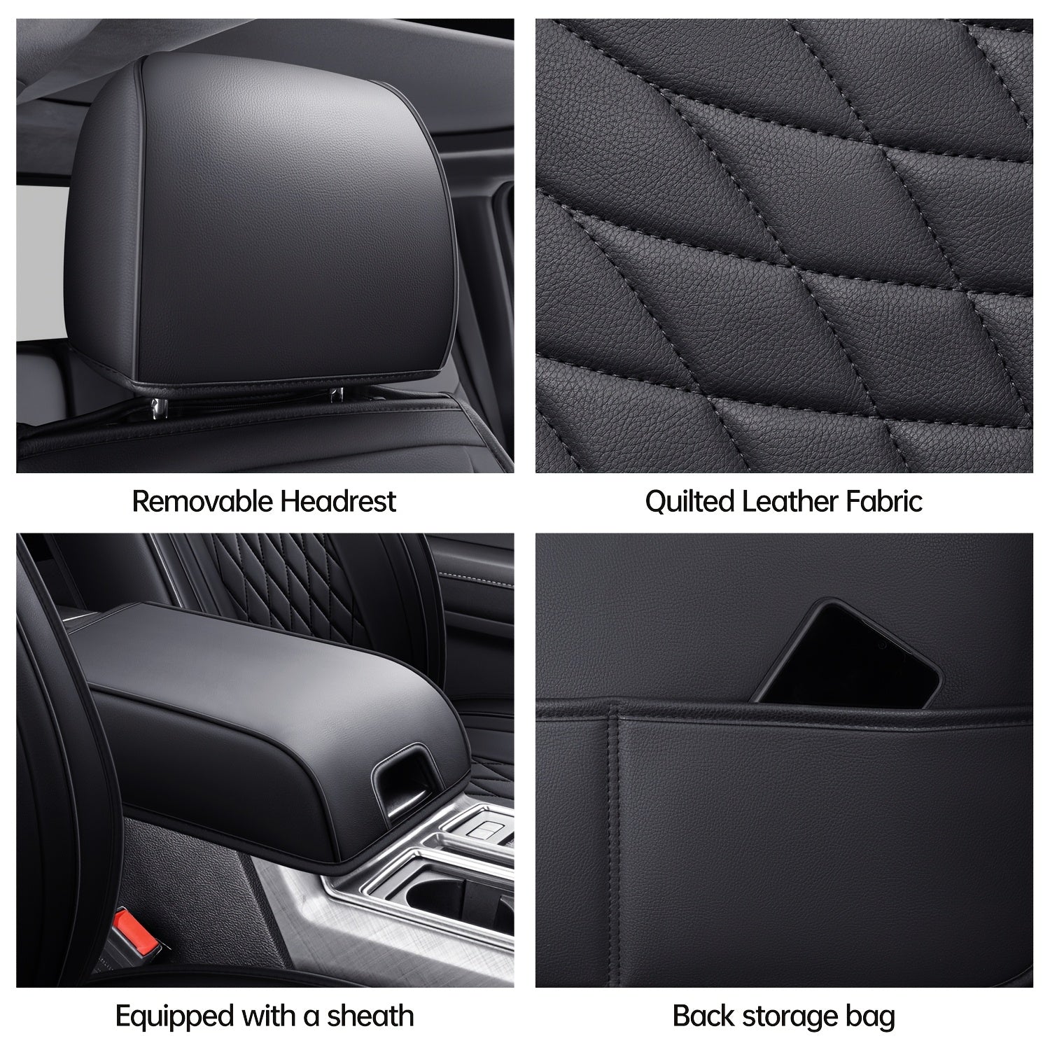 Full Coverage Seat Covers for 2015-2025 Ford F150 and 2017-2025 Ford F250/F350/F450, Made of Waterproof PU Leather