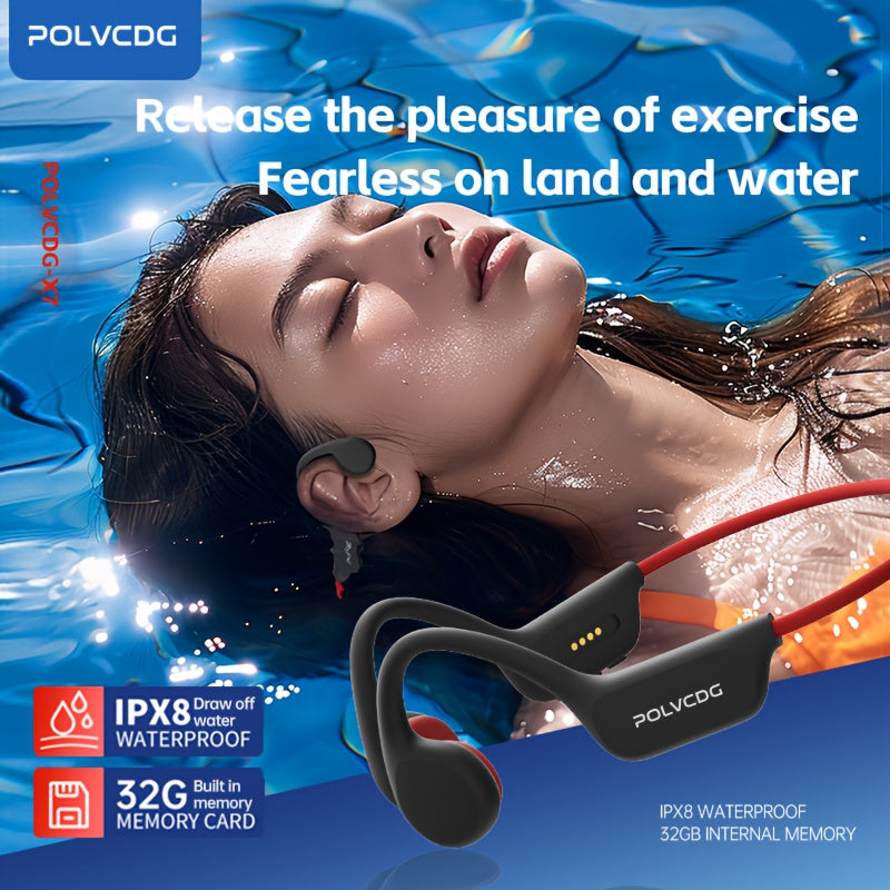 POLVCDG X7 无线骨传导耳机 | 10小时超长续航，IPX-8防水，32GB存储，适用于游泳、跑步、骑行、健身 | 开放式后盖设计，隔音效果，防缠绕线，磁吸充电