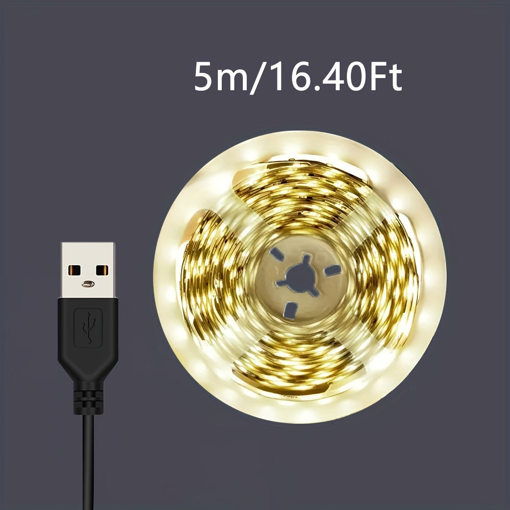 39.37-196.85英寸 LED灯带，5V USB供电灯条，暖白色橱柜装饰灯，适用于橱柜、镜子、电视背光、卧室和节日装饰