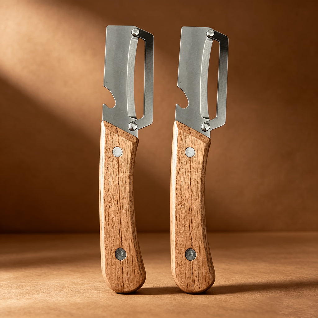 2-Piece Kitchen Vegetable Peeler & Bottle Opener with Wooden Handle – Non-Slip Ergonomic Handles, Stainless Steel Blades, Kitchen Tool for Peeling Vegetables or Fruits/