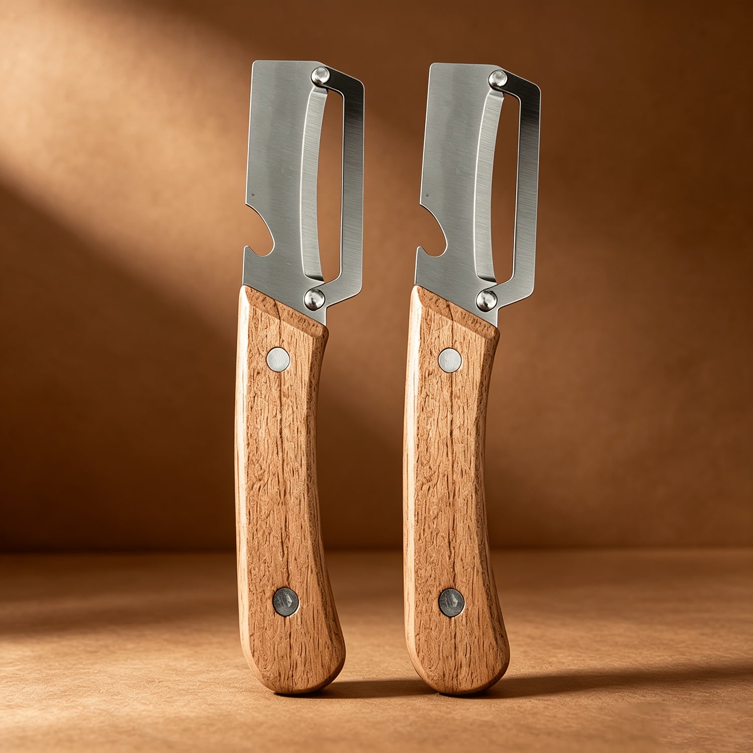 2-Piece Kitchen Vegetable Peeler & Bottle Opener with Wooden Handle – Non-Slip Ergonomic Handles, Stainless Steel Blades, Kitchen Tool for Peeling Vegetables or Fruits/