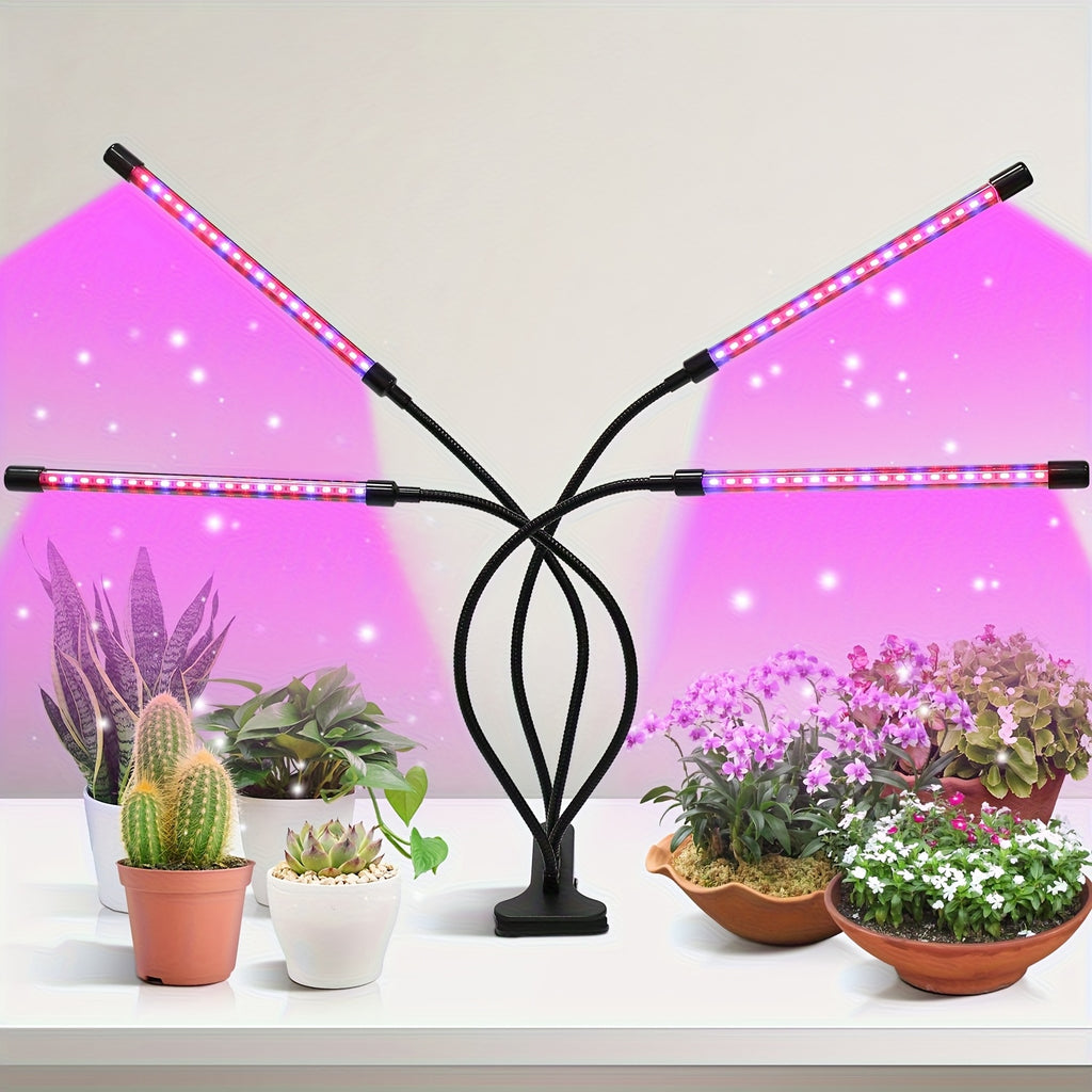 LED Plant Grow Light, 2/3/4-Head Full Spectrum Clip-On Grow Light Strip, Blue Red Dual Color LED Beads, for Indoor Plants, 5 Brightness Levels, 3/9/12H Auto Timer