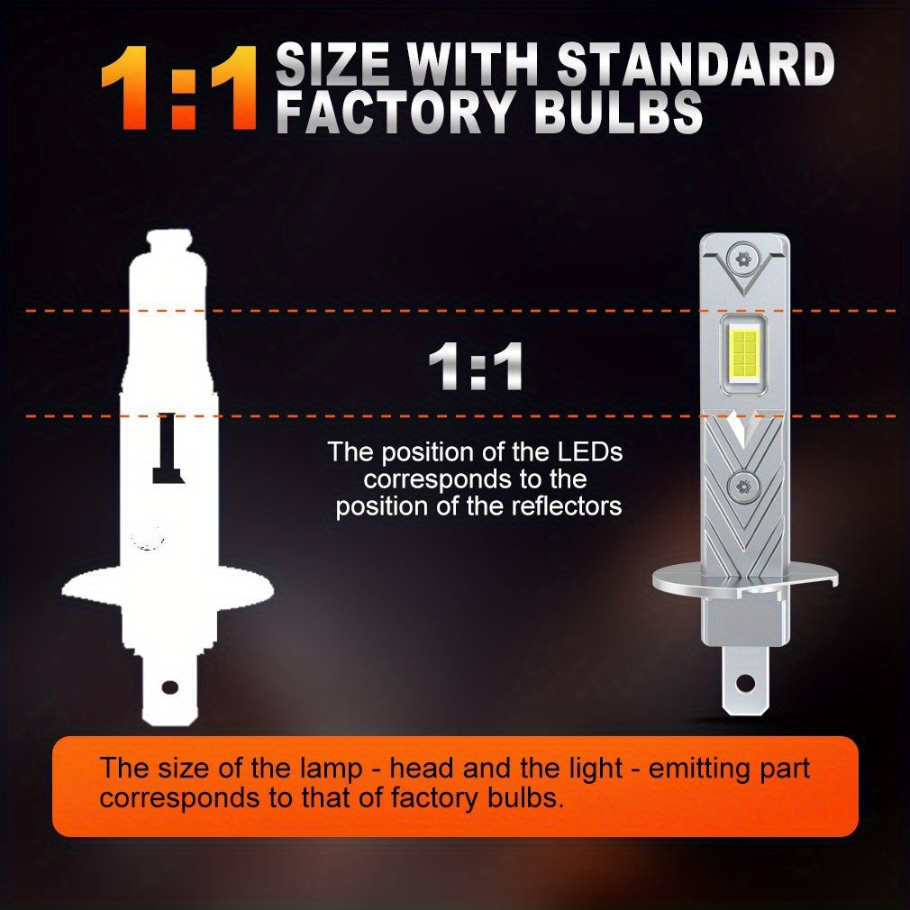 XSTORM 2Pcs 12000 Lumens H1 H3 LED Car Headlights Mini H1 LED Fog Light 30W CSP Headlight Fanless Daytime Running Light 12V 6500K White Light