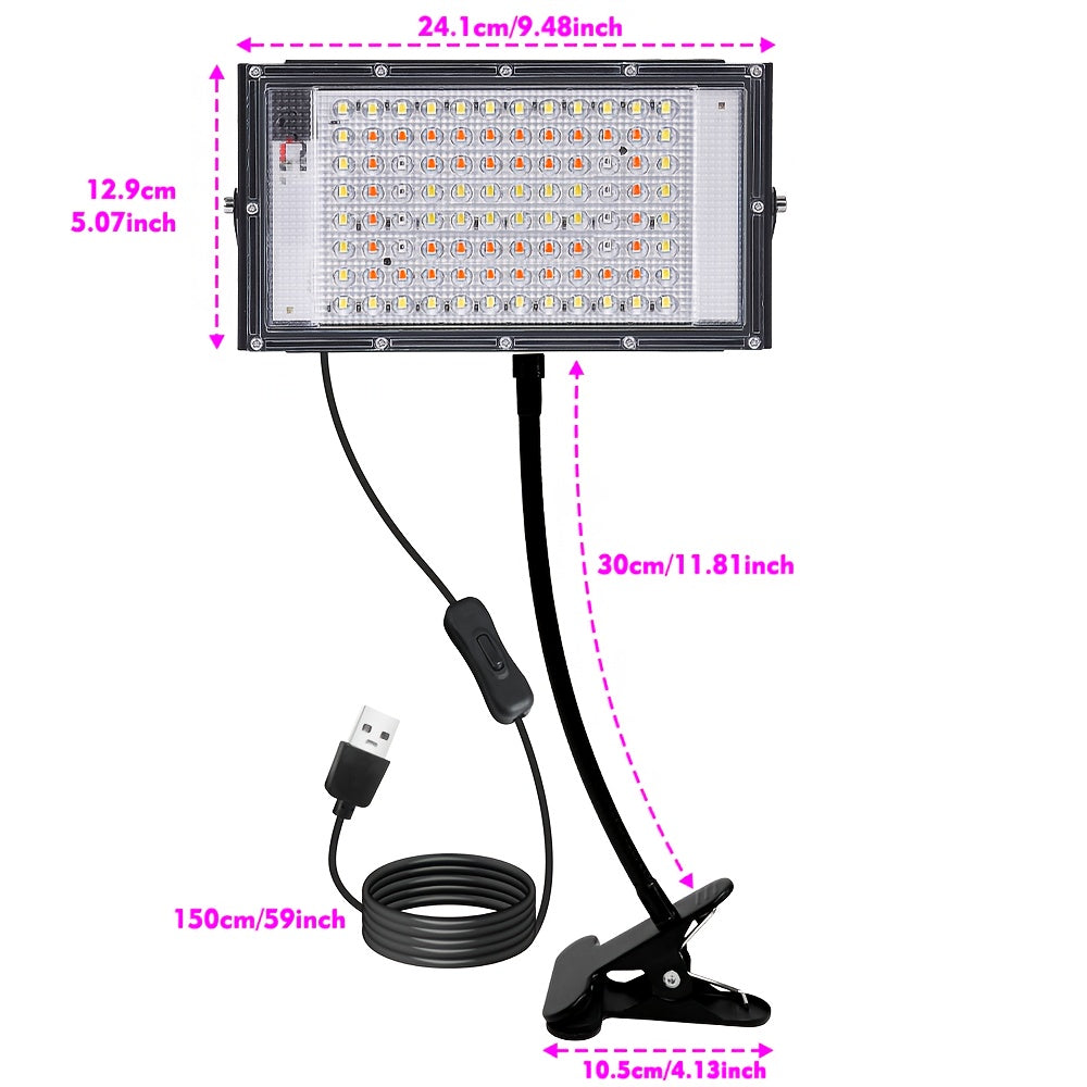 96LED Full Spectrum Indoor Plant Grow Light, Equipped with 1.5M On/Off Power Cord and Hose Bracket, Freely Adjustable Angle, Promotes Healthy Plant Growth, Ideal for Greenhouse, Nursery and Home Gardening