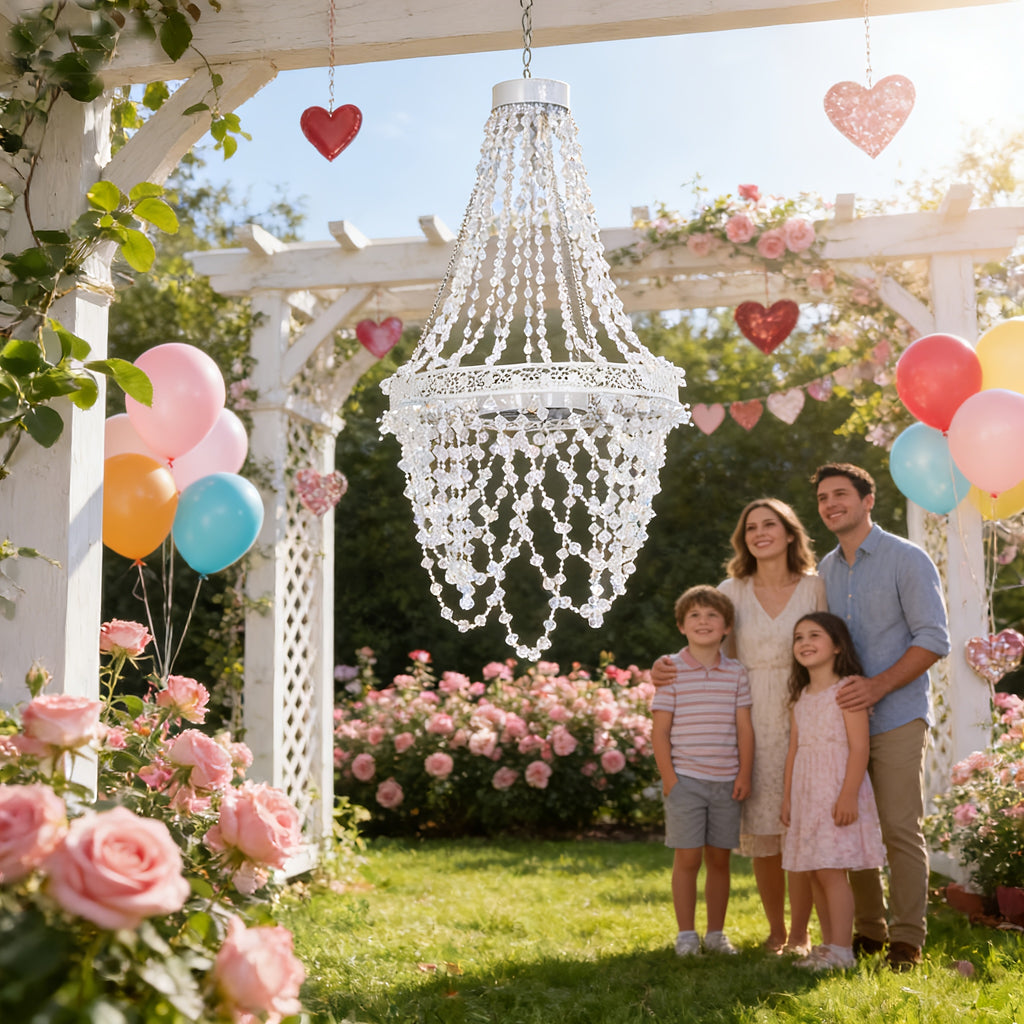 Solar Hanging Crystal Chandelier | Outdoor Garden Decorative Light, Equipped with 54 Warm White LEDs, Waterproof, Lithium Battery Powered, Suitable for Garden, Courtyard, Patio, Gazebo, Party, Wedding