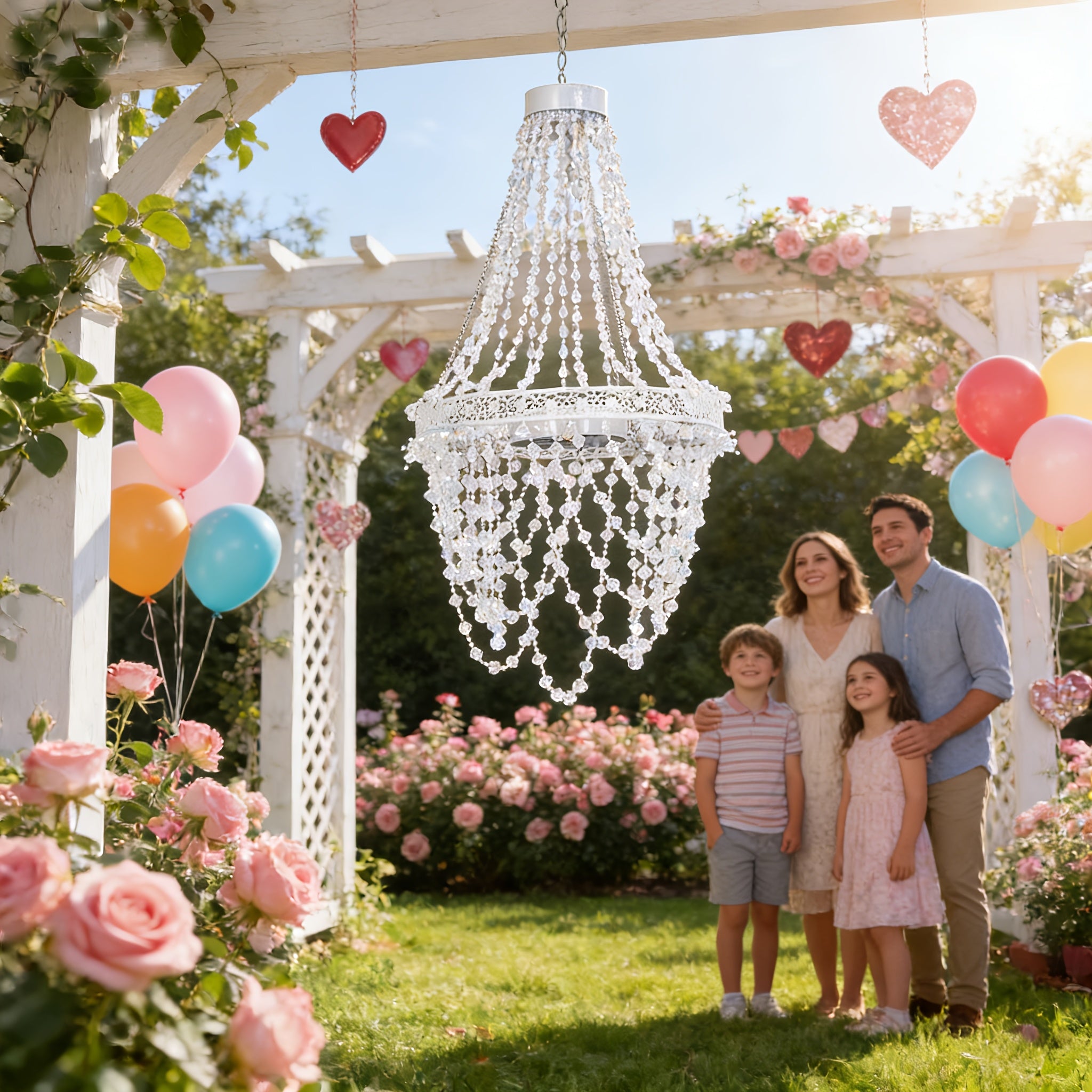 Solar Hanging Crystal Chandelier | Outdoor Garden Decorative Light, Equipped with 54 Warm White LEDs, Waterproof, Lithium Battery Powered, Suitable for Garden, Courtyard, Patio, Gazebo, Party, Wedding