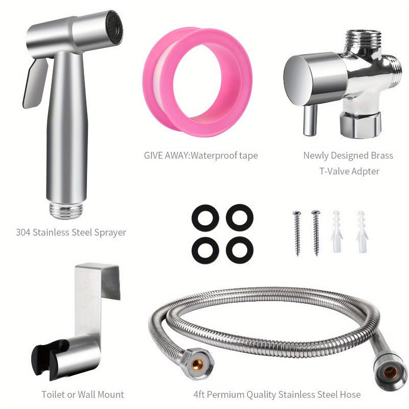 1Set (13pcs) Portable Bidet Sprayer for Toilet - 304 Stainless Steel, USA Standard, Adjustable Water Pressure, Fits Bidet Seat, Bidet Toilet, Bidet Attachment - Toilet Companion Cleaner