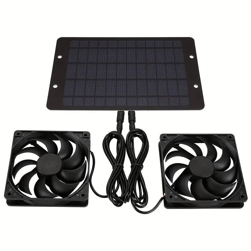 10W Portable Solar Panel with Two Cooling Fans, Intake or Exhaust Fan, Outdoor Ventilation Equipment for Pet Houses, Chicken Coops, Garages, Camping Windows, Dog Houses, Sheds and Outdoor Spaces (No Battery Needed)