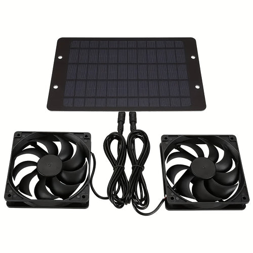 10W Portable Solar Panel with Two Cooling Fans, Intake or Exhaust Fan, Outdoor Ventilation Equipment for Pet Houses, Chicken Coops, Garages, Camping Windows, Dog Houses, Sheds and Outdoor Spaces (No Battery Needed)