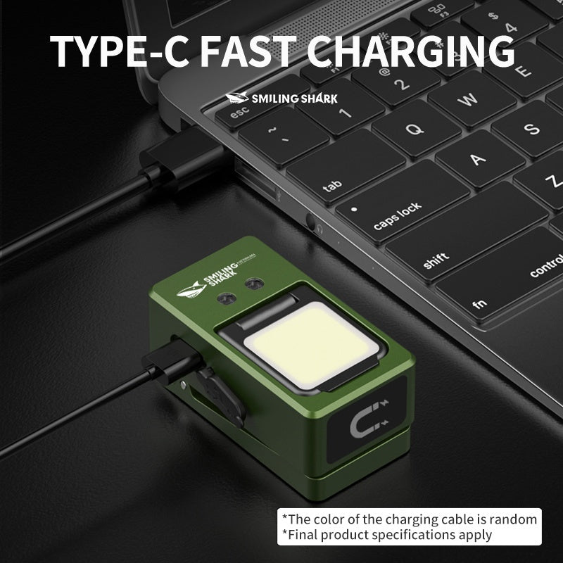 1Pc Smiling Shark Induction Work Light, USB-C Rechargeable COB LED Flashlight, Super Bright Clip-On Work Light, Multifunctional Magnetic Spotlight, Mini Portable Pocket Light
