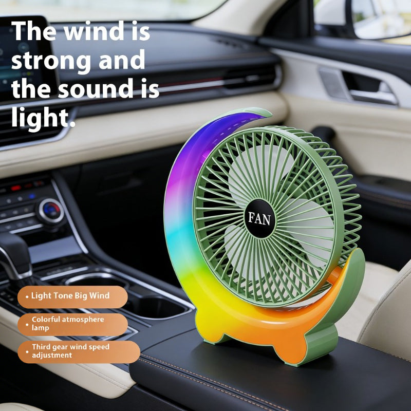 9.45 Inch Desktop Fan, 3 Speed Adjustable Summer Cooling Fan, Fast Cooling Running Light Fan, 1200mAh Long Lasting Battery Multifunctional Rotating Desk Fan, USB Rechargeable Portable Fan for Home Dormitory Office Indoor Use