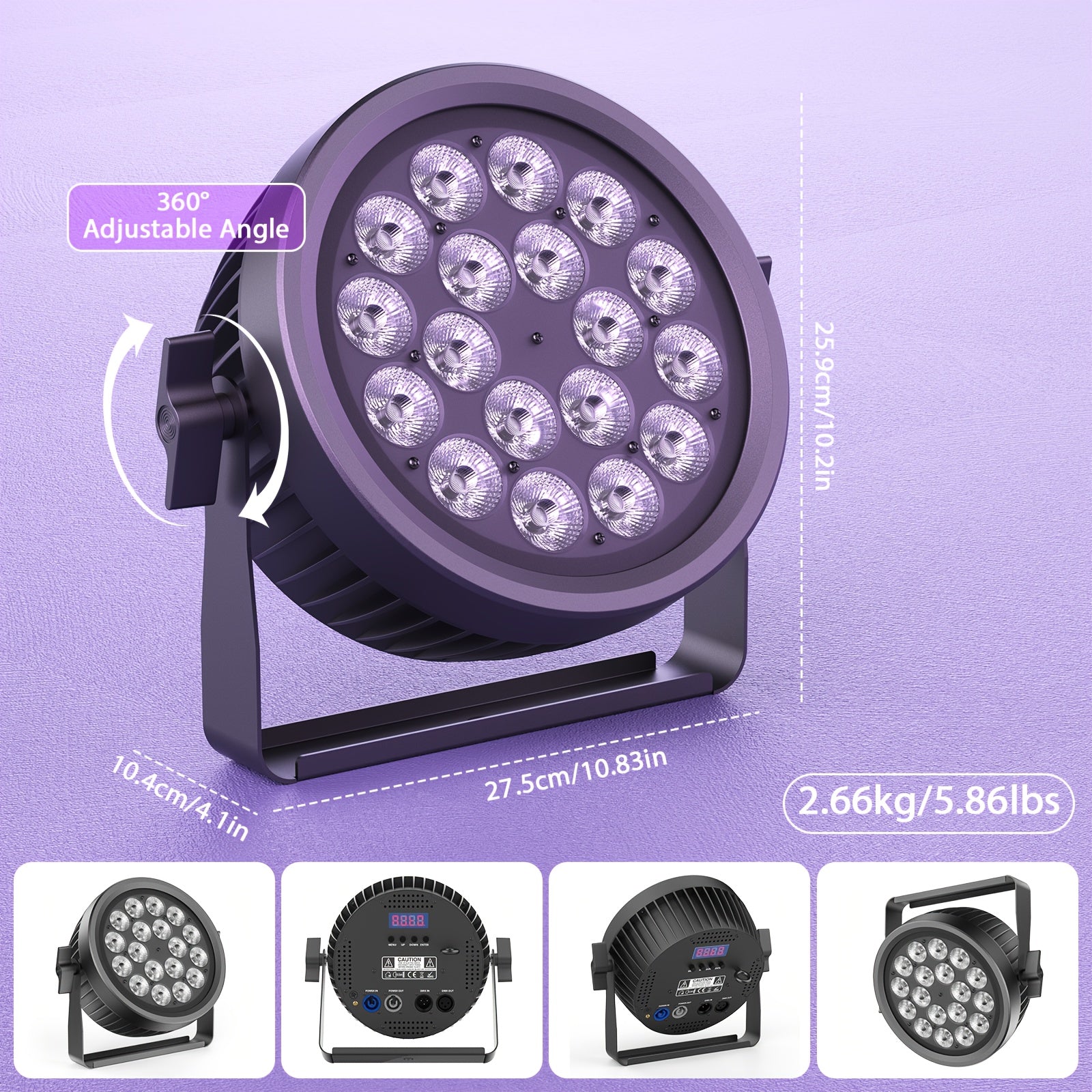200W aluminum fanless silent stage light | 4-in-1 RGBW LED Par light with dynamic iris, DMX512/auto/sound activation Par cover, suitable for events, weddings, bars, parties, stages, Christmas LED lights