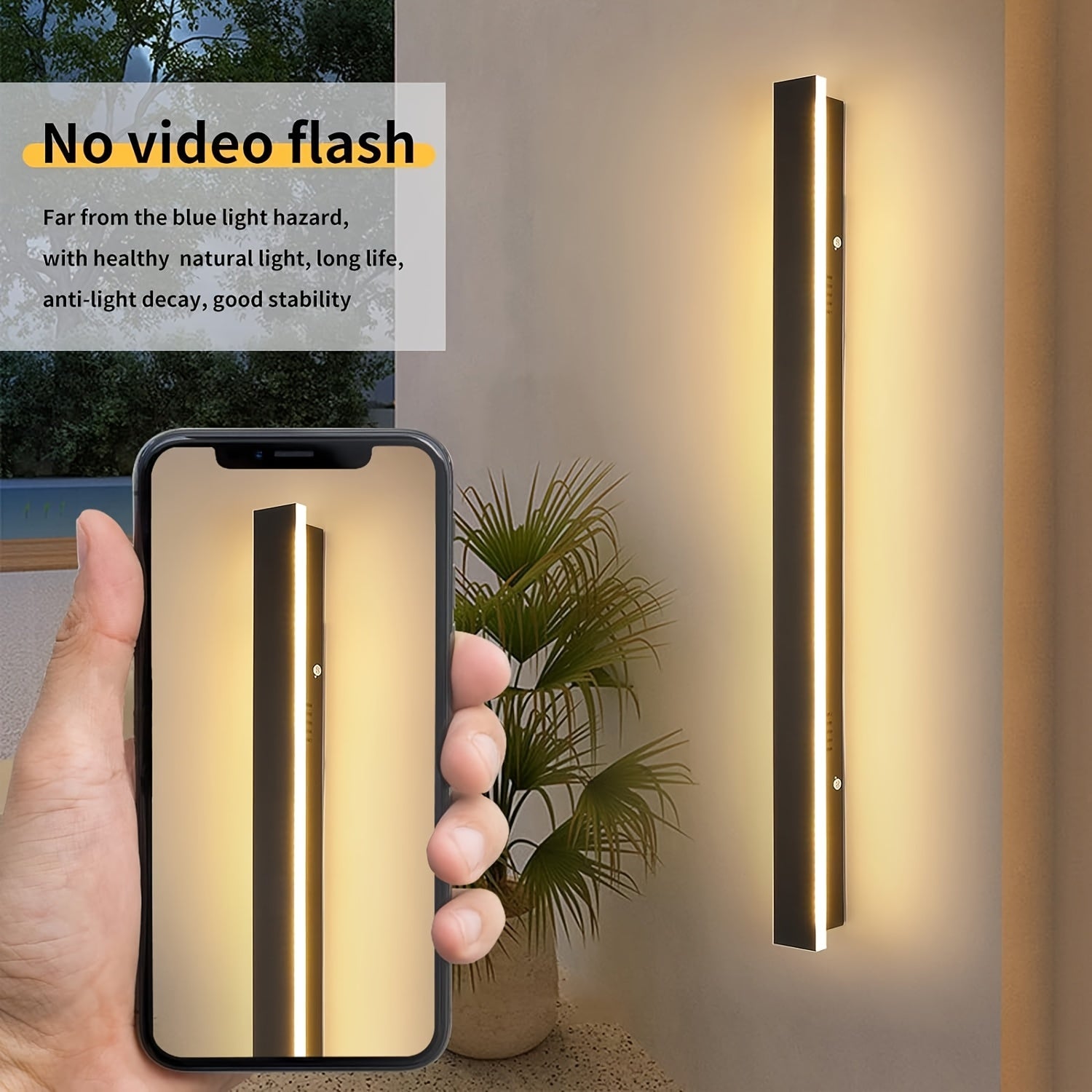 Modern Outdoor Wall Light, LED 3000K-6000K Dimmable Long Wall Light, IP65 Waterproof Exterior Fixture, Minimalist Style Wall Light, Suitable for Garage, Residential Hallway, with Remote Control