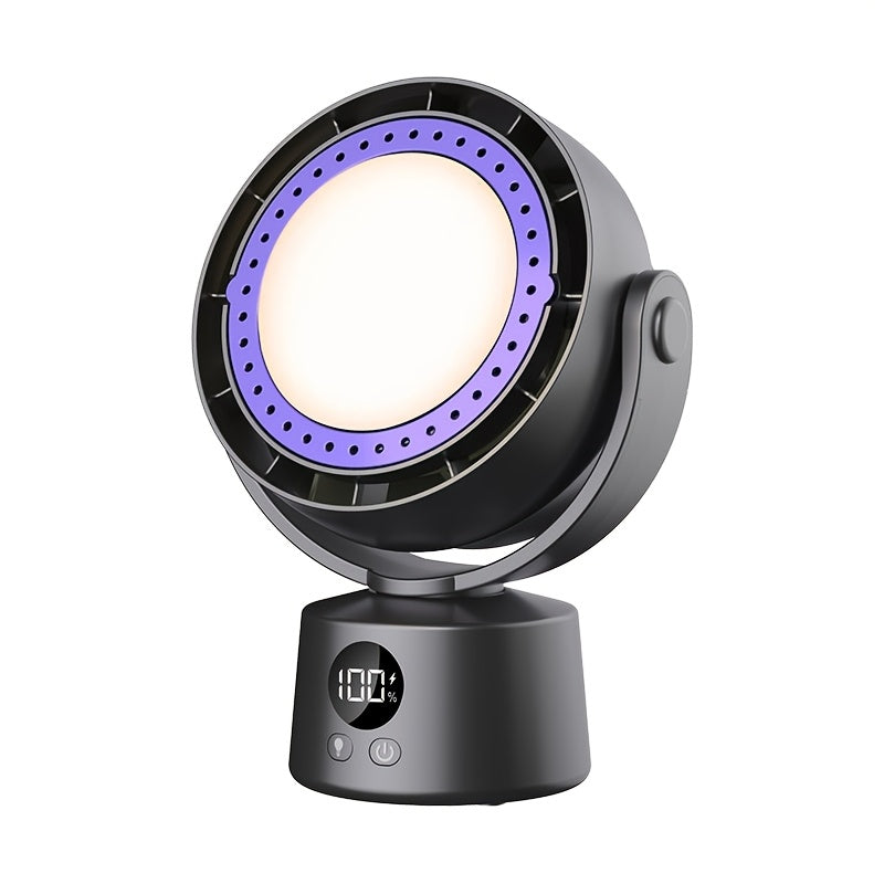 Smart Leafless Air Circulation Fan with Timer, LED Light and Aromatherapy Function - 6 Speed Levels, 360° Adjustable Lighting, Auto Left-Right Oscillation, Manual Tilt Adjustment, Built-In Hook, Hanging Use for Desktop Home Bedroom Travel