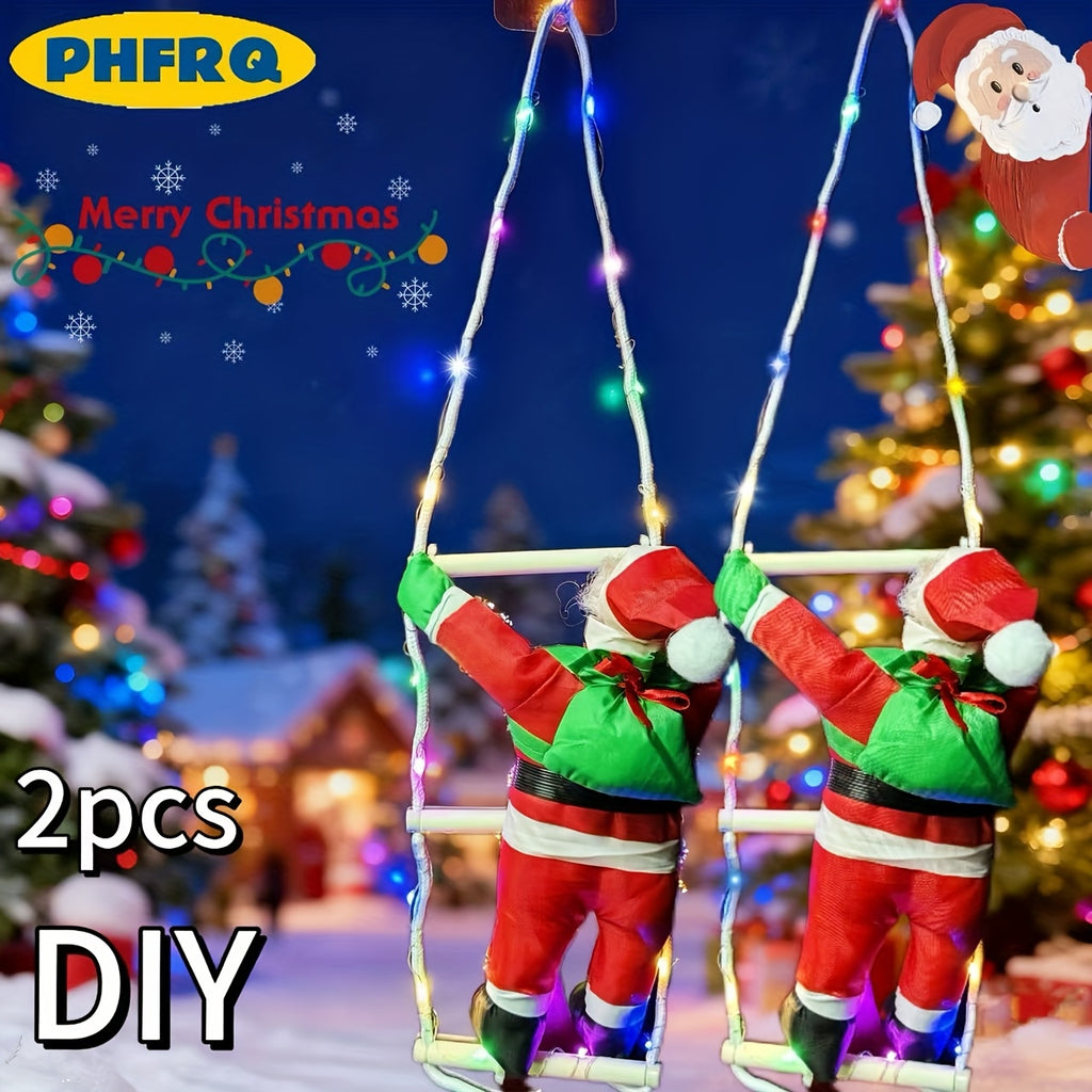 PHFRQ -2PCS爬梯老人DIY灯串挂饰，纽扣电池供电，适合圣诞节氛围装饰，墙壁悬挂，圣诞树装饰，庭院家居装饰品，送礼的理想选择