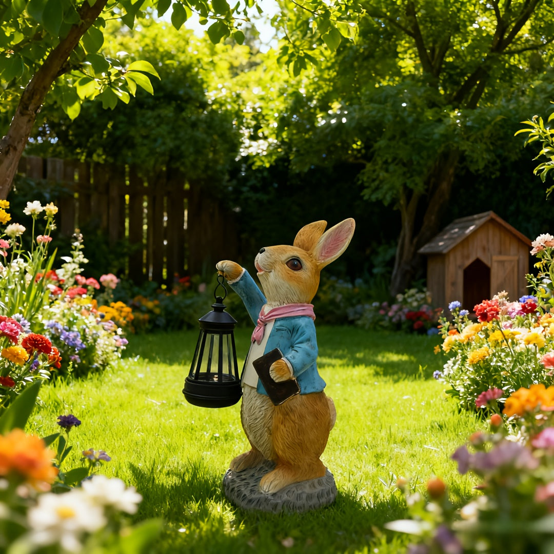 1PCS Solar Couple Rabbit Decorative Light, Cute Ornament, Courtyard Decorative Light, Creative Garden Light, Resin Statue Light, Suitable for Porch, Garden, Courtyard, Very Nice Gift