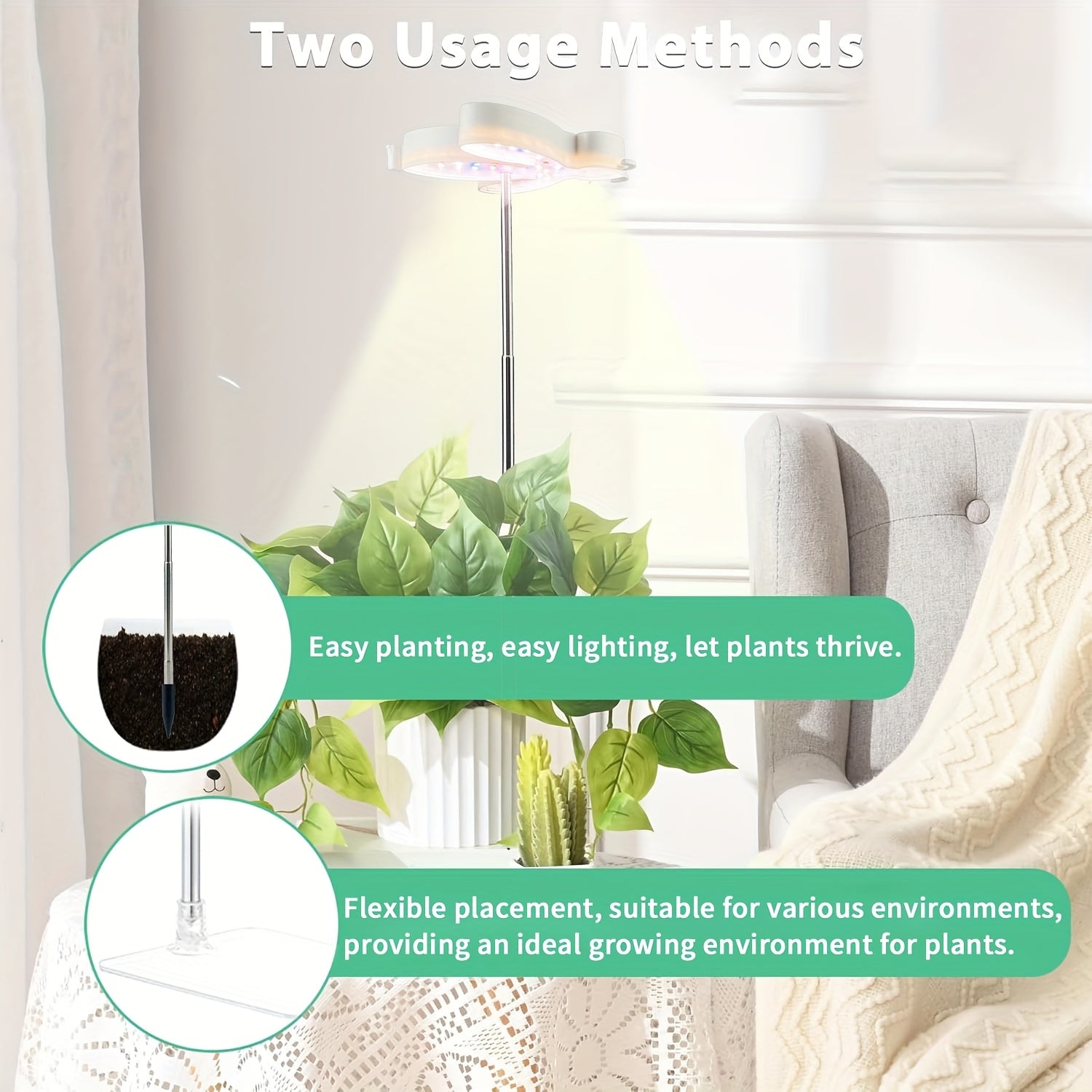 Cute Bee Shaped Plant Grow Light, 5 Brightness Levels & 4 Timer Options, Height Adjustable, Available with Ground Stake or Acrylic Stand