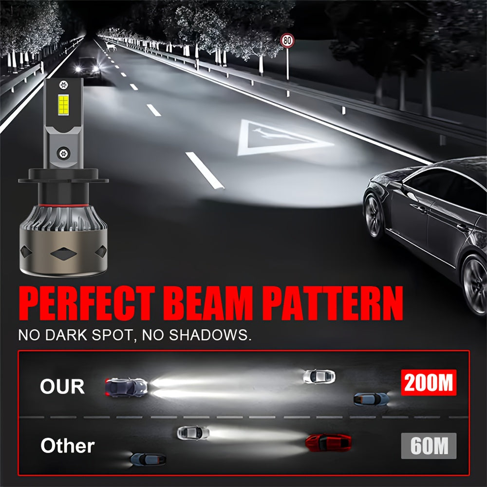 2 LED Car Headlights, 6500K White Light, High/Low Beam Dual Mode, 600% Brightness Increase, CSP Chip, Aluminum Housing, 12-24V Voltage, Battery-Free Installation, Compatible with H4 H1 H7 H11 9005 9006 9012 HB3 HB4