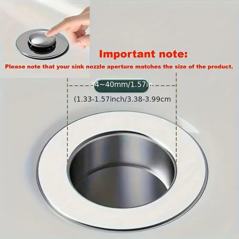 Stainless Steel Pop-Up Sink Drainer - With Filter Strainer, Clog-Proof & Odor-Proof, Bathroom Basin Pop-Up Core, Universal Push-Type Drain Stopper