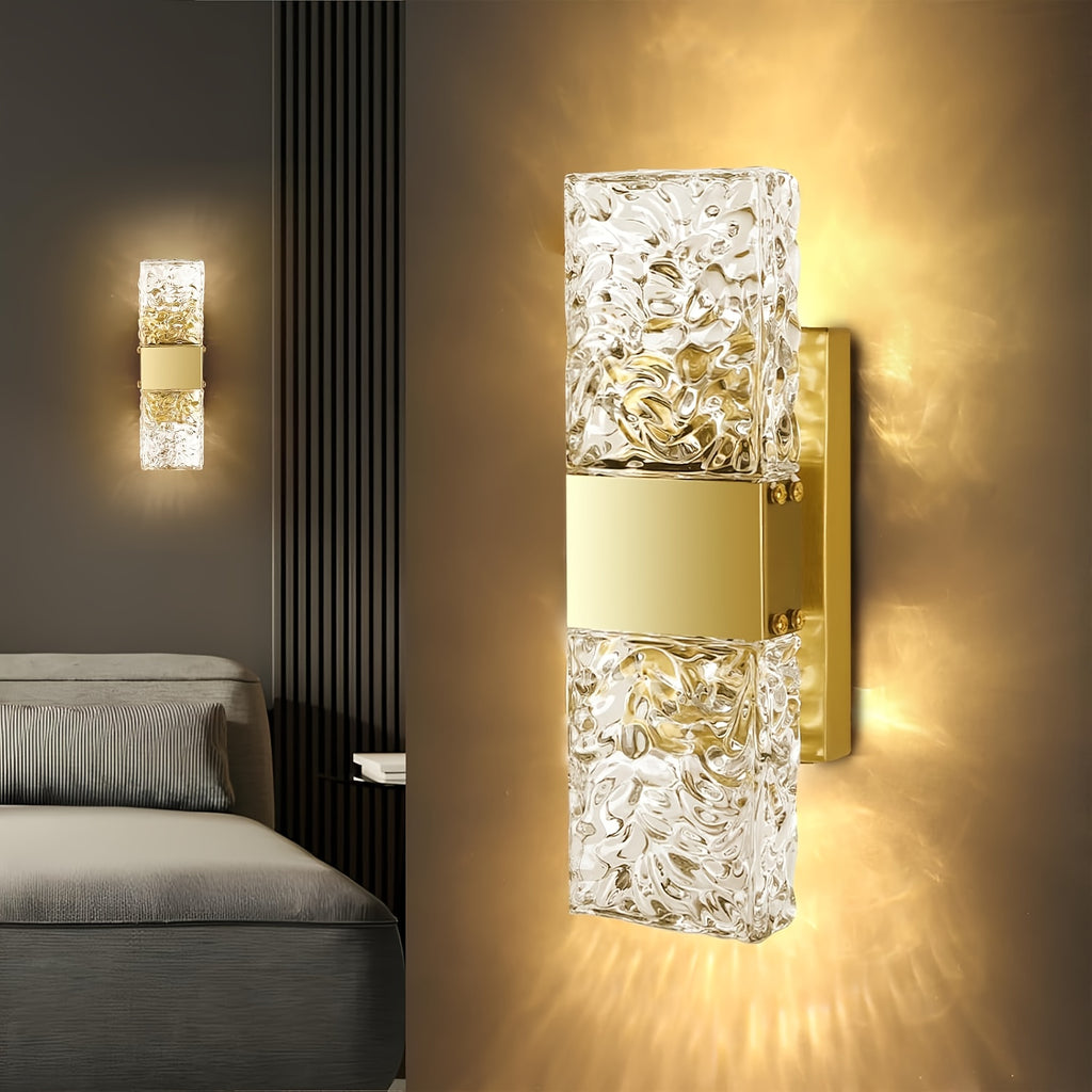 2-Piece Modern Bedroom Crystal Wall Light 3-Color Temperature Changing LED Black Wall Lamp Living Room Linear Wall Light Indoor Warm Light Wall Light Fixture