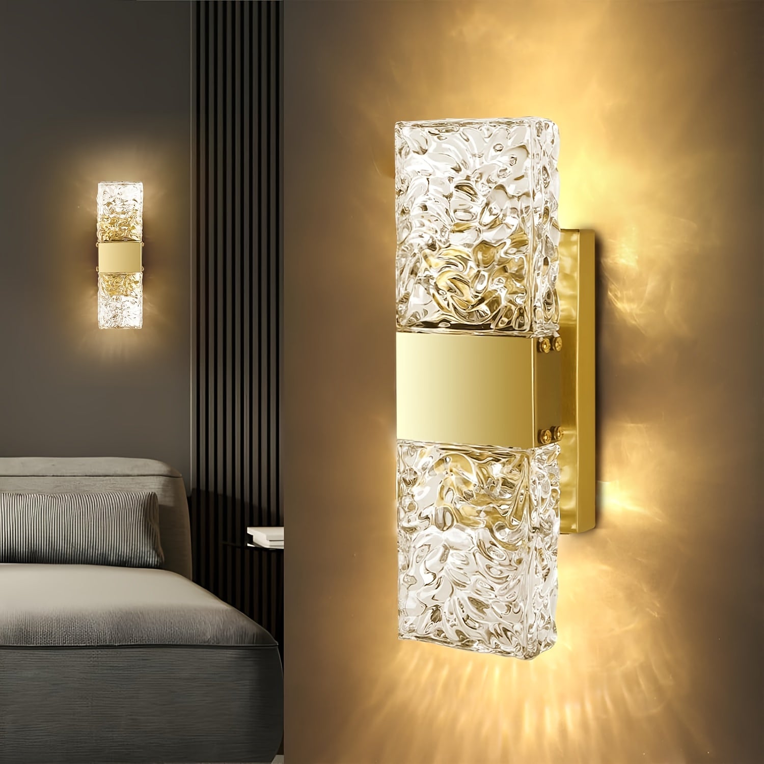 2-Piece Modern Bedroom Crystal Wall Light 3-Color Temperature Changing LED Black Wall Lamp Living Room Linear Wall Light Indoor Warm Light Wall Light Fixture