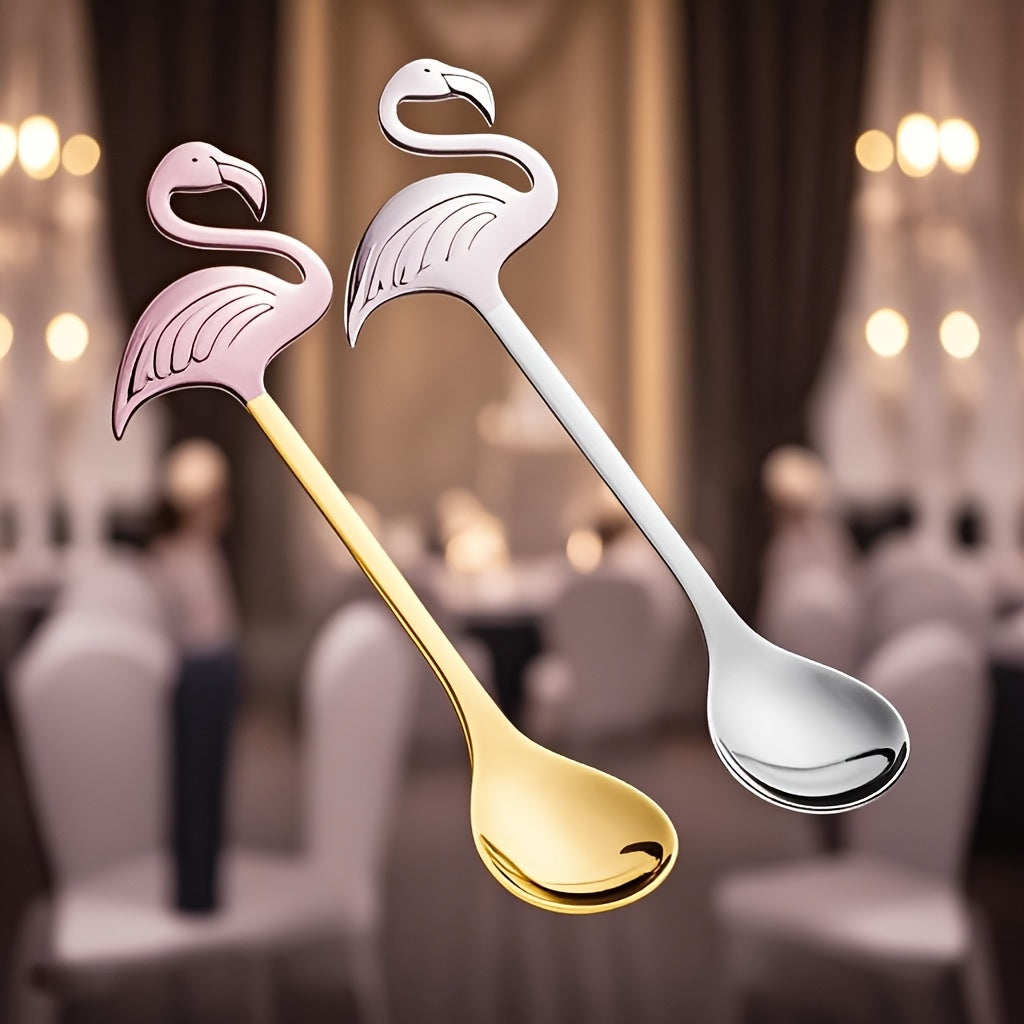 2 Flamingo Spoons, 5.1 Inches, Animal Spoon, Stainless Steel Dessert & Coffee Stirring Spoon, Tea Spoon, Tableware, Kitchen Accessory