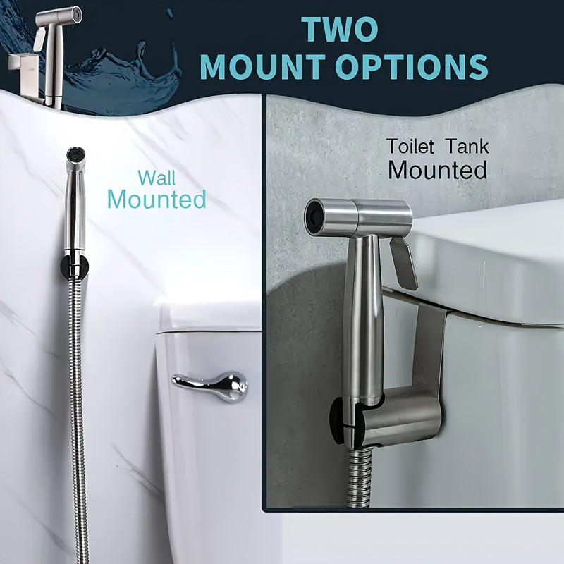 Wall Mount Handheld Bidet Sprayer Set - Includes Sprayer, Holder, Teflon Tape & Flexible Extension Hose. Quick Fit for Toilet, Bathroom & Sink; Ideal for Home Cleaning, Garden Care & Pet Washing