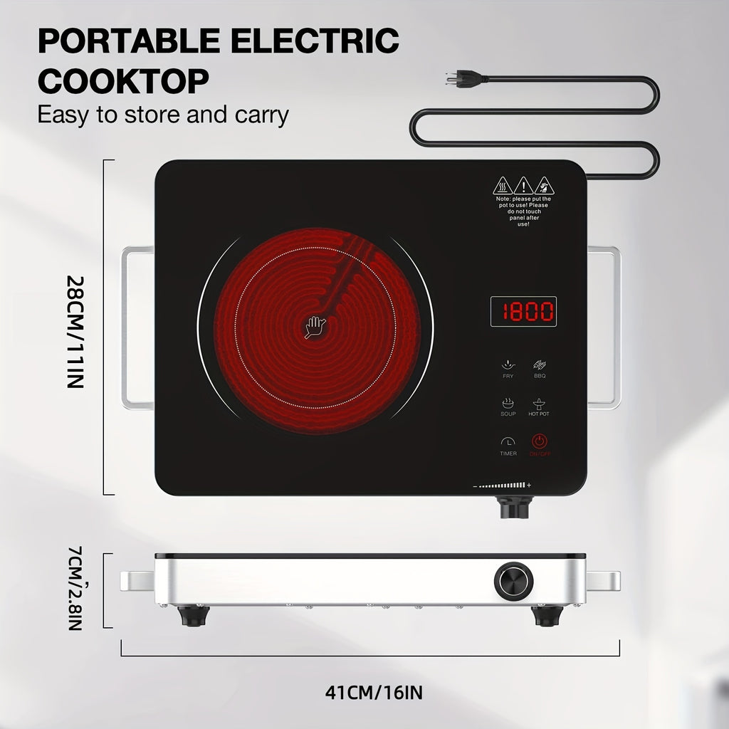 Electric Stove, Portable Single Burner Cooktop with Plug, Hot Plate Countertop Stove, 110V Infrared Burner, Child Safety Lock, Timer, Touch & Knob Control