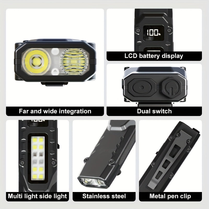 Ultra-Slim Multi-Mode High-Brightness Dual-Source LED Work Light, 9 Lighting Modes, Built-In Large Capacity Battery & Type-C Charging Port, Pen Clip + Slim Portable Design, Ideal for Work Lighting, Outdoor Use