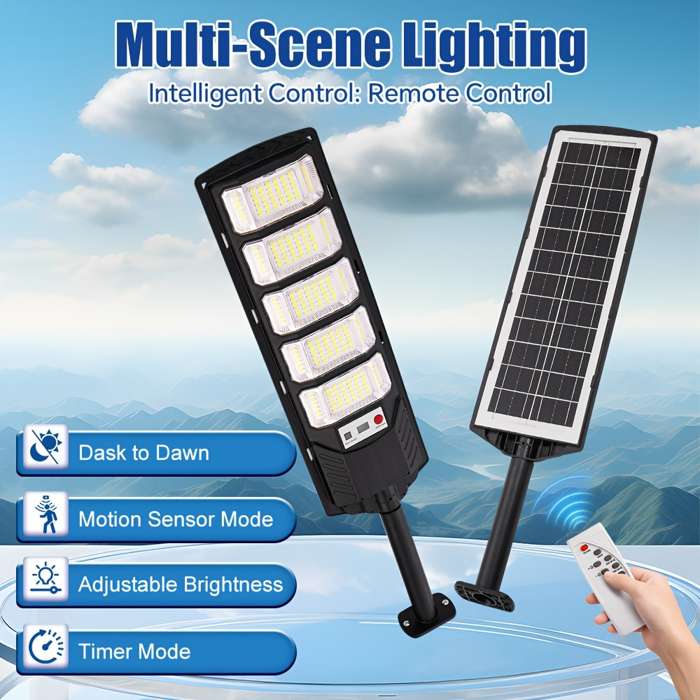 Super Bright Solar Motion Sensor Street Light, High Power LED Solar Outdoor Courtyard Light, with Remote Control and Motion Sensor, Wide Angle Illumination Light, Perfect for Garage, Backyard, Doorway, Street Lighting, Garde