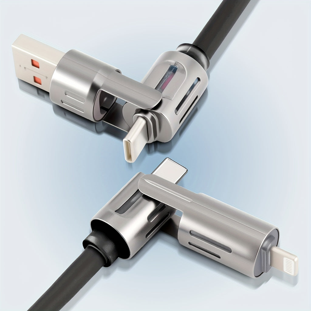 240W 4-In-1 Multifunctional USB Liquid Silicon Aluminum Alloy Data Cable Charging, USB Charger Data Cable, Suitable for Fast Charging And Data Transfer, Suitable for Samsung, Xiaomi, Apple, Multi Device Charging, Ultra Fast Charging Data Cable