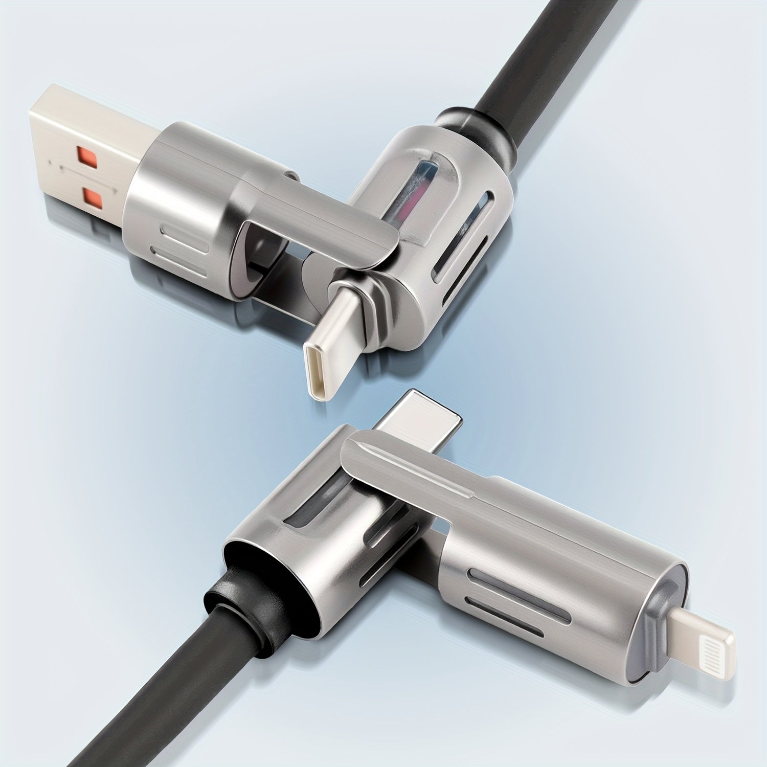 240W 4-In-1 Multifunctional USB Liquid Silicon Aluminum Alloy Data Cable Charging, USB Charger Data Cable, Suitable for Fast Charging And Data Transfer, Suitable for Samsung, Xiaomi, Apple, Multi Device Charging, Ultra Fast Charging Data Cable