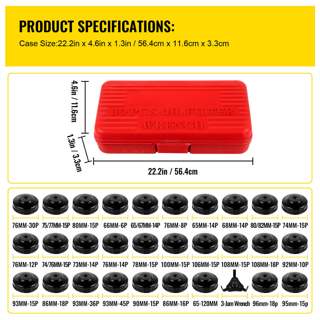 VEVOR Oil Filter Socket Set 14-Piece / 30-Piece Oil Filter Cap Wrench Set