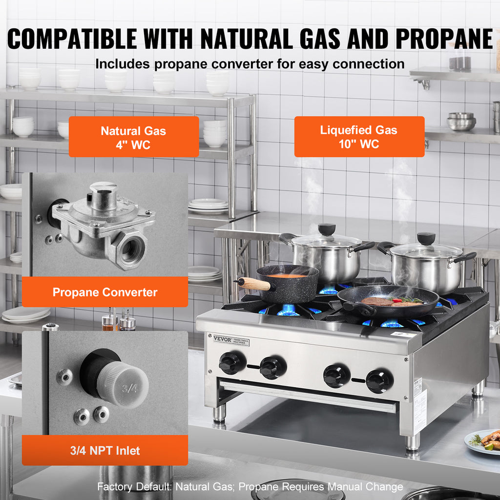 VEVOR Commercial Gas Stove, 1/4 Burner Countertop Cooking Hot Plate, Kitchen