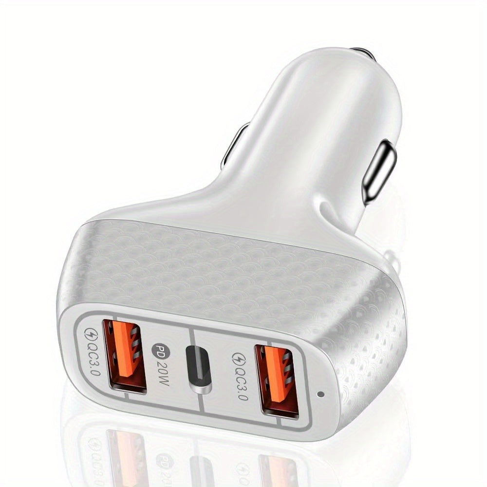 High-Speed 3-Port Car Charger with USB & Type-C Ports, Quick Charge 3.0 Compatible, 12V-24V Input, Female to Male Adapter for iPhone, Xiaomi, Samsung - Ideal for Smartphones & Tablets, Charger for Ca