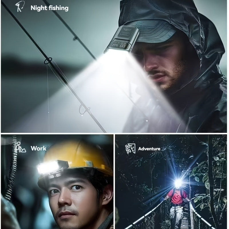 Holiday Hot-Selling Headlamp Work Light, Foldable & Detachable Flashlight, Rechargeable with Built-in Lithium Battery & Type-C Charging, Ideal for Night Running, Fishing, Emergency & Outdoor Lighting