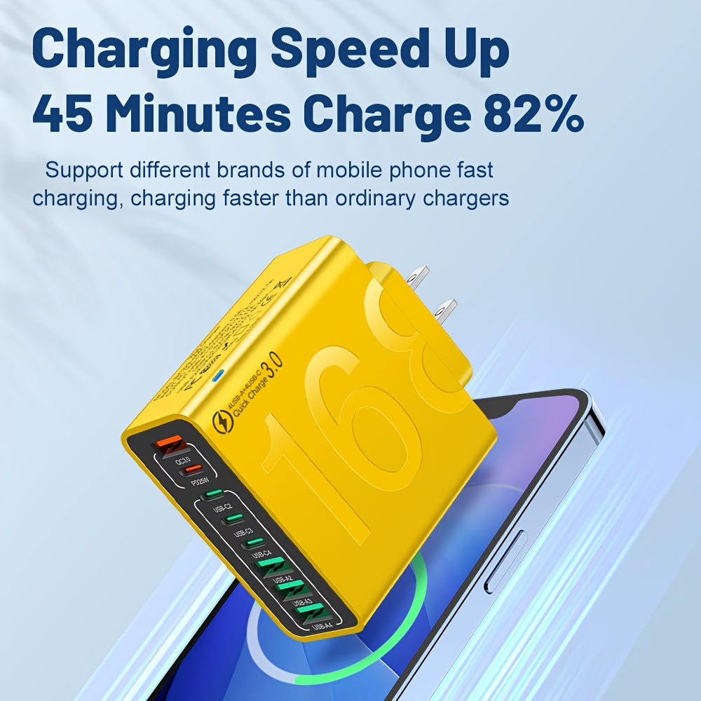 8 Ports With Cable - Global Voltage 110-130V Power Adapter Brick For IPhone 17/16, For IPad, For Samsung, MacBook - Compact Cube Design, Charger For Business Trips & Home Use, Portable Fast Charger, Fast Charger Type C Cable With Adapter