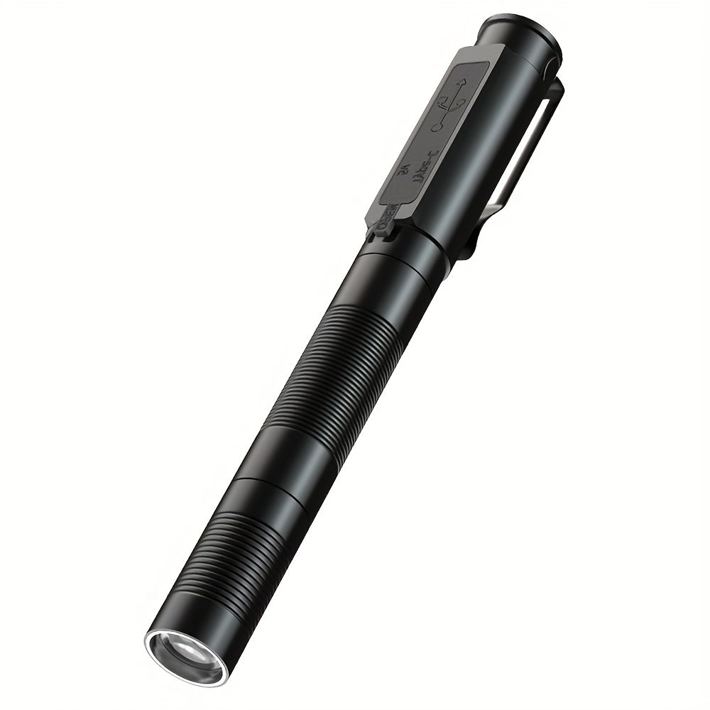 1 Alonefire P29 Mini USB Rechargeable LED Flashlight, Built-in Battery, USB Zoom Light, 3 Modes (High/Low/Strobe), Adjustable Beam & Pupil Detection, Portable Design for Camping, Hiking & Emergency – Pen-Style Flashlight