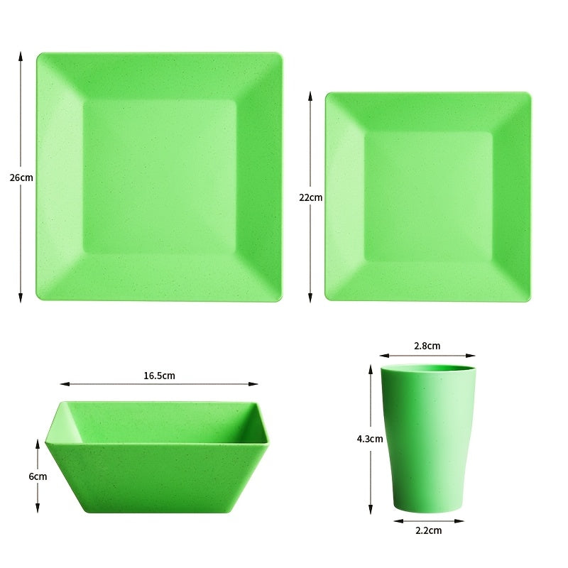 16/32Pcs Wheat Straw Plastic Tableware Set 4/8 Person Unbreakable Dinner Plate Dessert Plate Cereal Bowl Cup Outdoor Camping Family Birthday Party Tableware