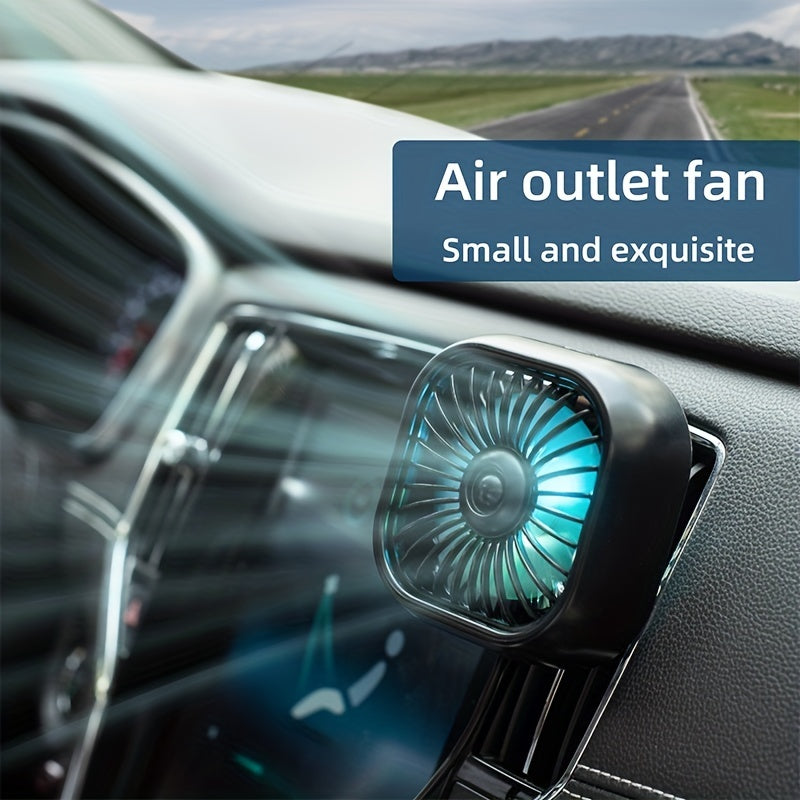 Portable Car Air Vent Fan, USB Powered Mini Fan with Gradient RGB Atmosphere Light, Universal Car Cooling Fan for Front/Rear Vents