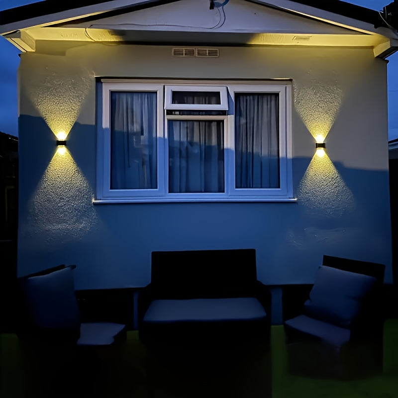 2-pack solar LED lights, outdoor solar spotlights, landscape balcony exterior wall decorative solar wall lights, outdoor exterior wall mounted lights, dusk to dawn, suitable for outdoor garden walls, pathway wall lights, warm/cool color optional